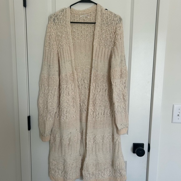 Anthropologie Textured Duster Cardigan Medium Ivory Open Style - Picture 4 of 6
